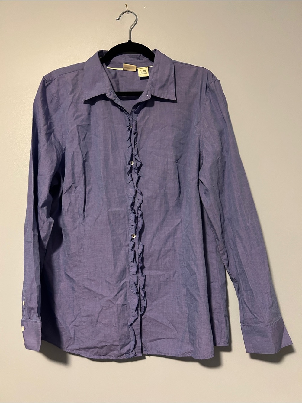 L.L. Bean Lavender Ruffle-Front Dress Shirt XL